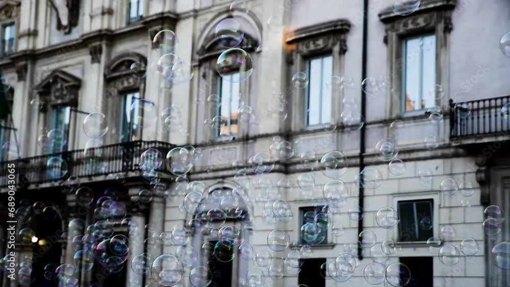 a clip aout bubbles beimg created in ´front of a historical building a clip aout bubbles beimg created in ´front of a historical building