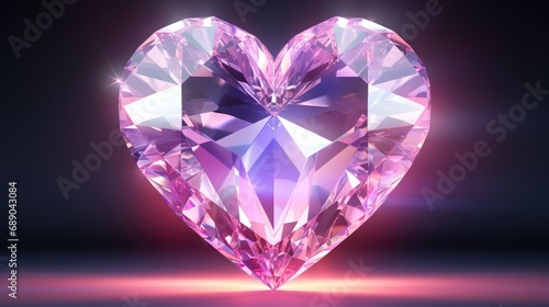 Pink Crystal heart background. Happy Valentines Day, wedding concept. Symbol of love. Diamond gemstones crystalline hearts semi precious jewelry. For greeting card, banner, flyer, party invitation..
