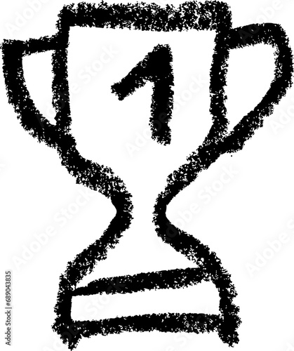 Numer 1 Trophy Icon - Crayon Chalk Drawing