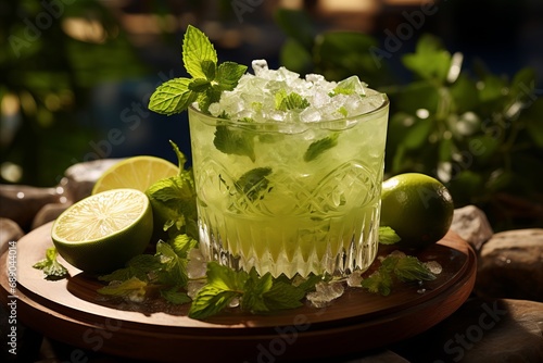 A beautifully captured Margarita that evokes a sense of natural freshness and rustic charm, ideal for outdoor dining and natural food publications. 