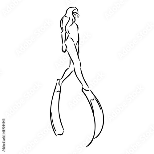 Sketch silhouette scuba divers on white background.