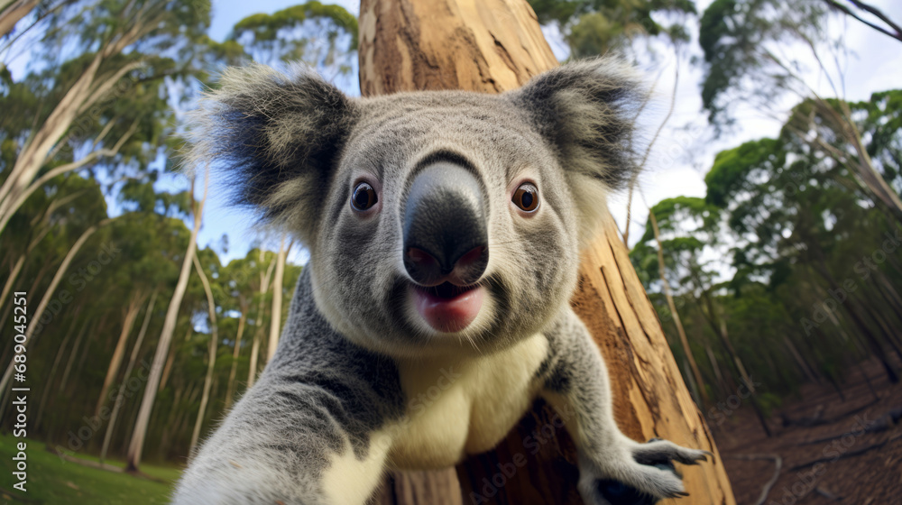 Obraz premium Koala Taking Selfies. Crazy wild Animal Who Took Cute Selfies.