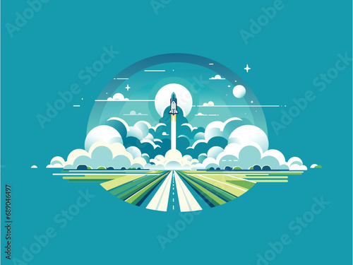 space rocket launch rocket launching into space illustration artwork exploration vector photo