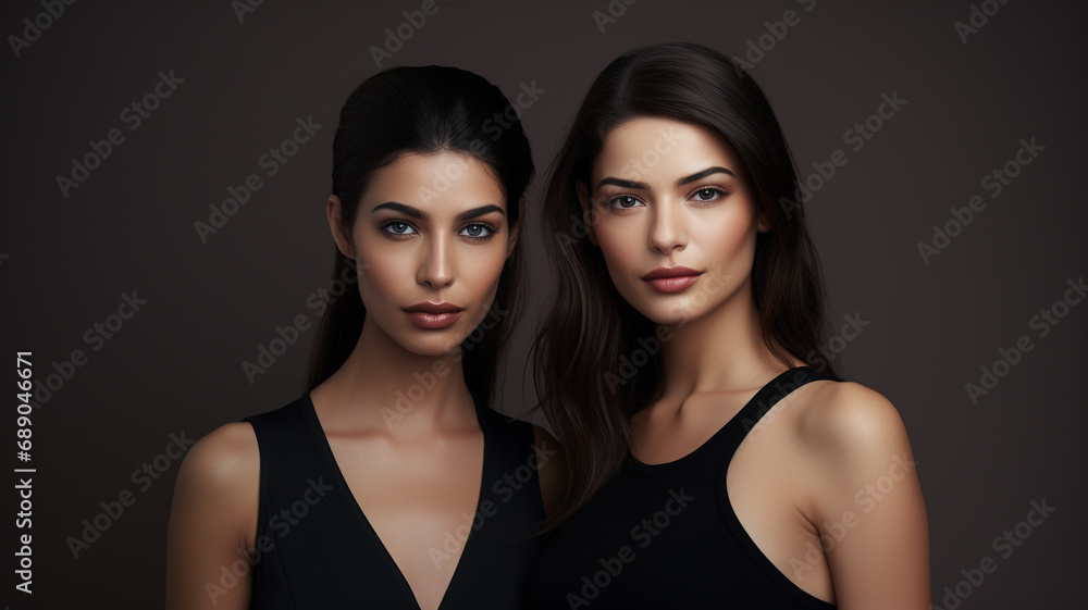 portrait of two beautiful ladies in black tops portrait of two beautiful ladies in black tops