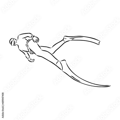 Sketch silhouette scuba divers on white background.