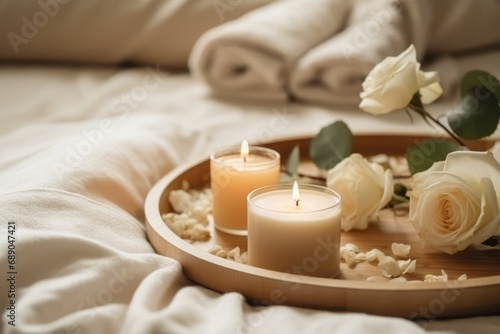  Romantic Bedroom Scene with Candles and Roses