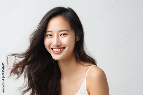 Serene Portrait of a Young Asian Woman with Flowing Hair