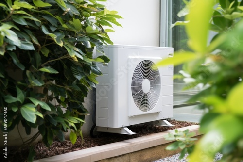 Modern Air Conditioning Unit Nestled in a Lush Garden photo