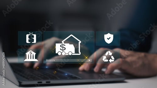Person using laptop with investment concept, invest money, business and finance.