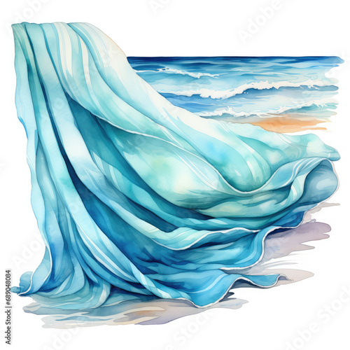 watercolor Beach towel clipart, Generative Ai
