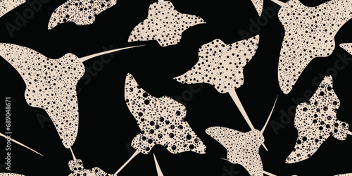Seamless pattern with oceanic stingray. Collage contemporary print. Fashionable template for design
