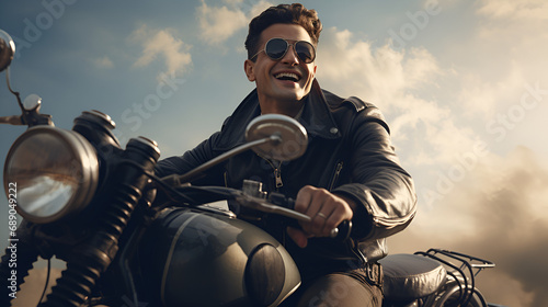 model on a bike wearing fashion sunglasses