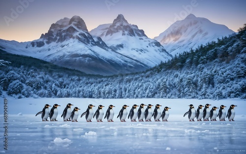 Icy Emissaries The Penguin Chronicles  A Journey Through Frosty Realms and Charming Fellowship ai generated photo