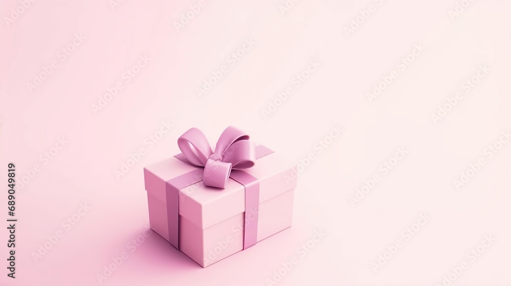 Blank sweet pink pastel color present box or open gift box with pink ribbon and bow isolated on pink background with shadow minimal concept 3D rendering