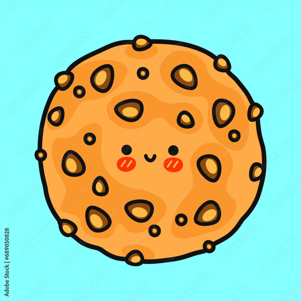 Fototapeta premium Oatmeal cookies. Vector hand drawn cartoon kawaii character illustration icon. Isolated on blue background. Oatmeal cookies character concept