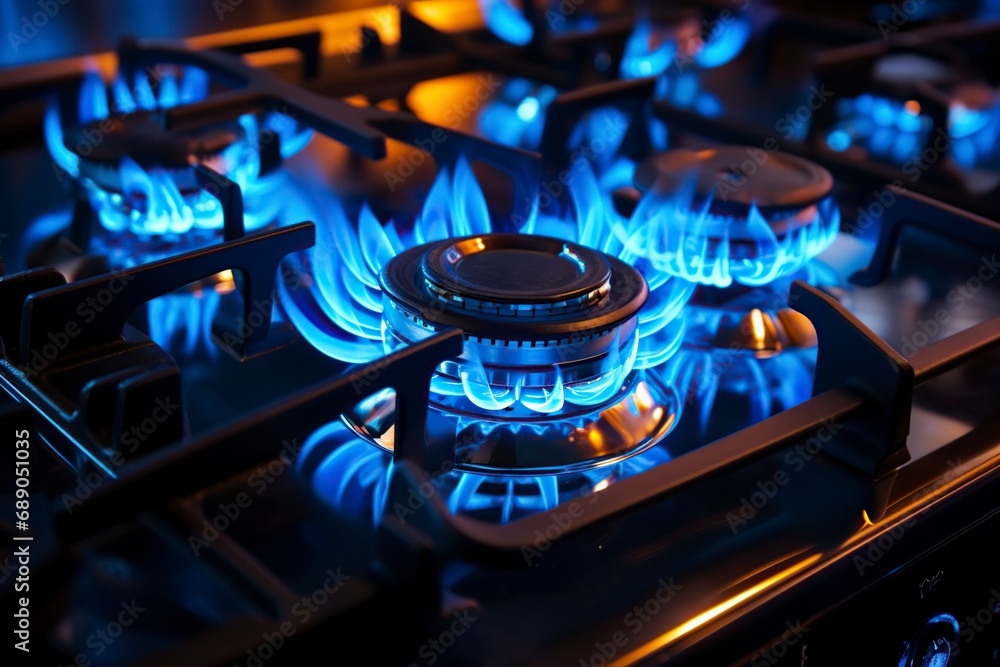gas stove with burning blue flame gas stove with burning blue flame