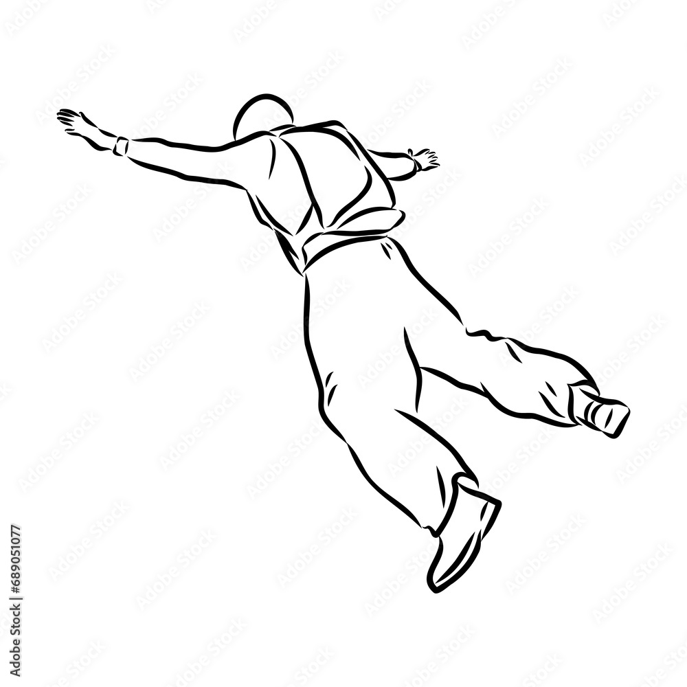 Hand drawn sketch of wingsuit in black isolated on white background. Hand drawn sketch of wingsuit in black isolated on white background.