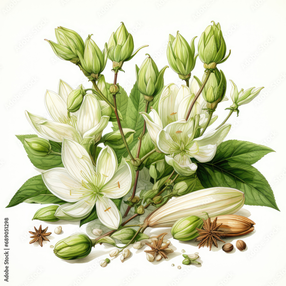 Obraz premium watercolor Cardamom clipart, Generative Ai