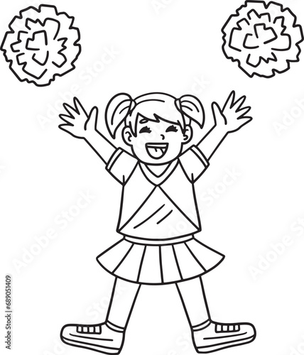 Girl Cheerleader with Pompoms Isolated Coloring 