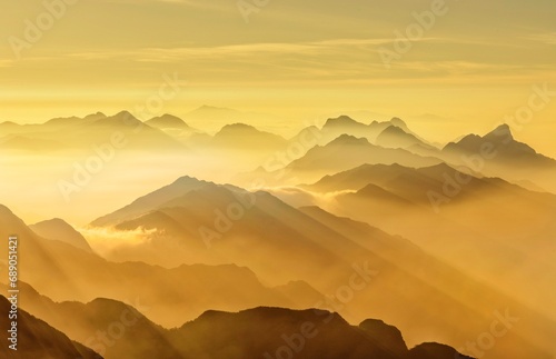 sunset over mountains in the north of Vietnam photo