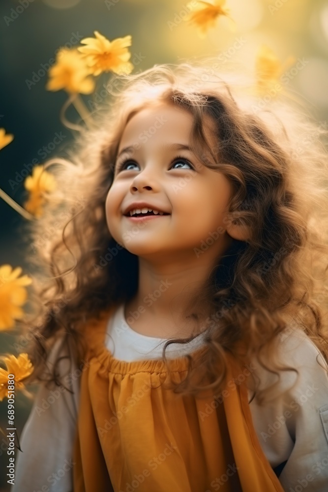 happy girl looking at the sky with gratitude and excitement