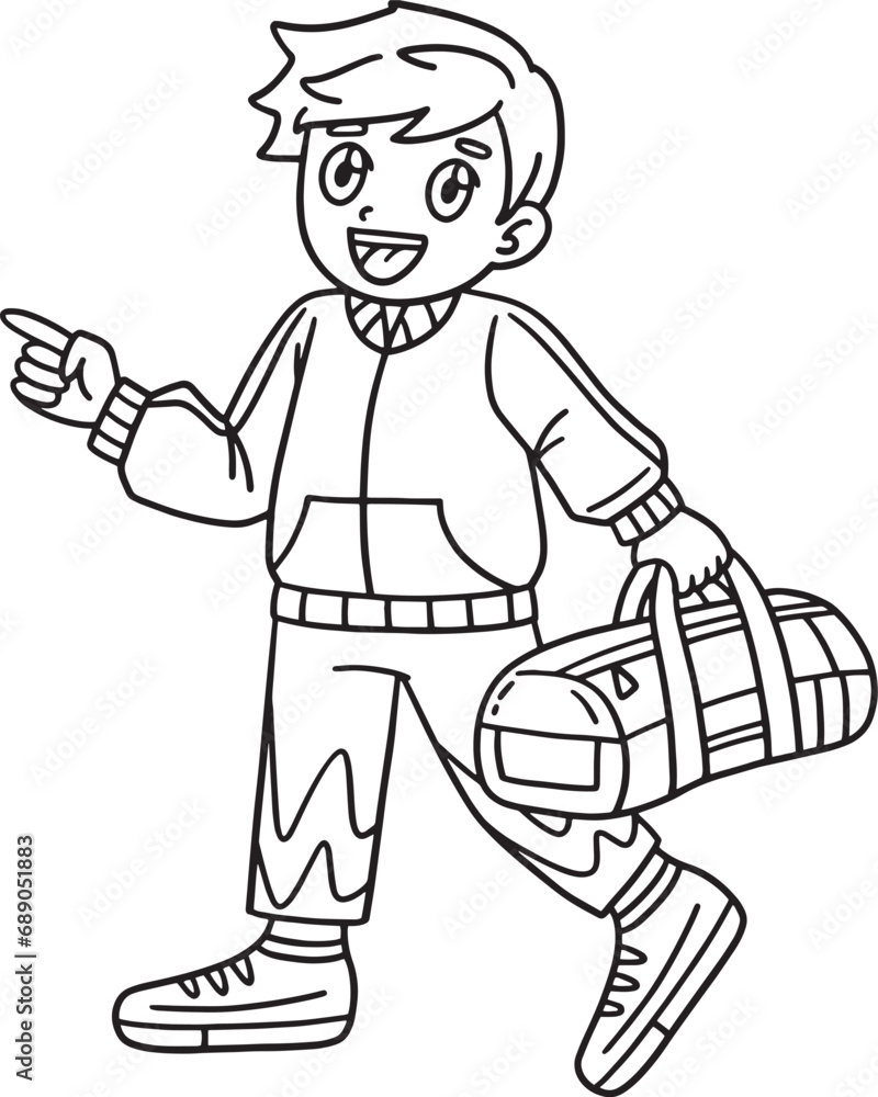 Cheerleader Boy Walking Isolated Coloring Page 