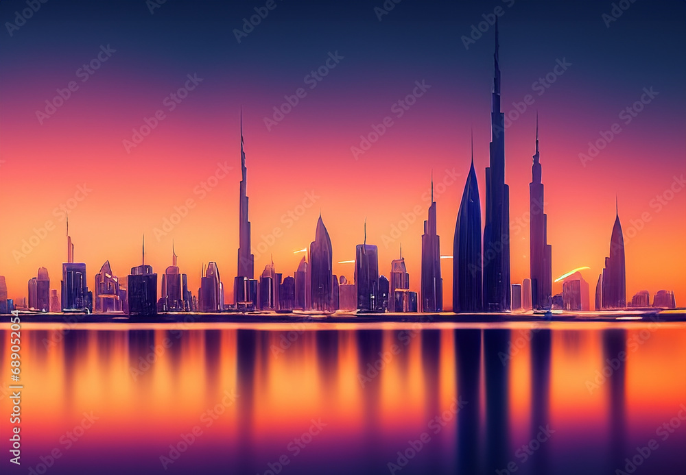 graphic impression of the dubai skyline in the evening