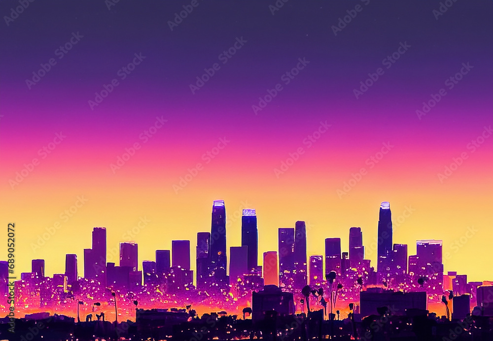graphic impression of the los angeles skyline in the evening
