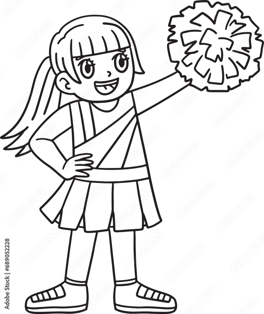 Girl Cheerleader Raising Pompoms Isolated Coloring Girl Cheerleader Raising Pompoms Isolated Coloring