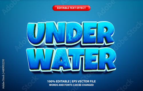 Under water editable text effect template, 3d cartoon style typeface, premium vector 