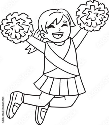 Girl Cheerleader Jumping with Pompoms Isolated