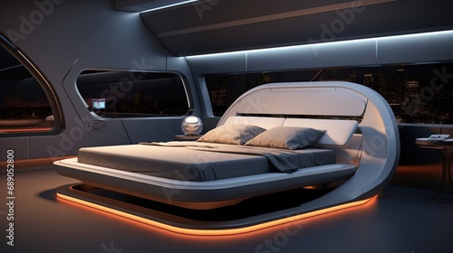 Modern  high-tech bedroom design with generative artificial intelligence interior of a bedroom