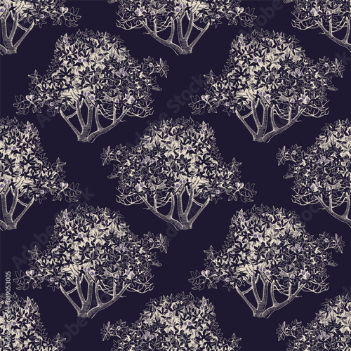 Seamless pattern with fig trees