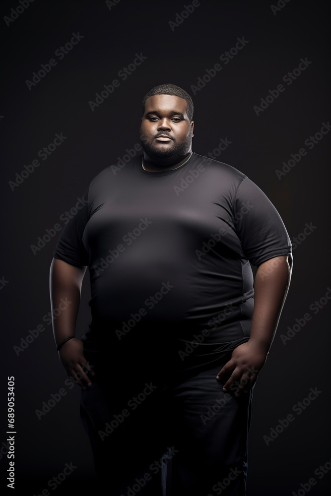 overweight black man posing in front of the camera