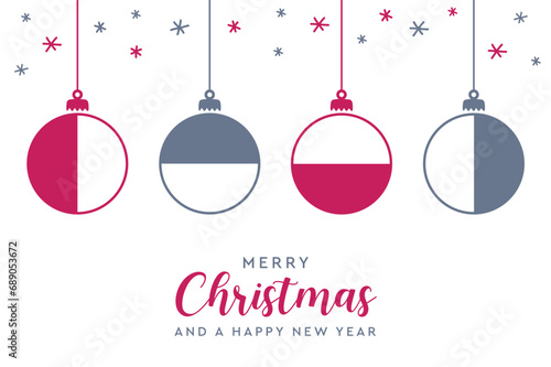 merry christmas card with geometric hanging ball decoratoin vector illustration