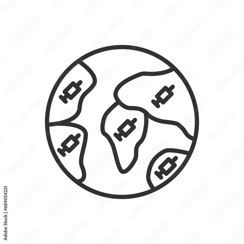 Planet earth and syringes, linear icon, vaccination of countries. Line with editable stroke Planet earth and syringes, linear icon, vaccination of countries. Line with editable stroke