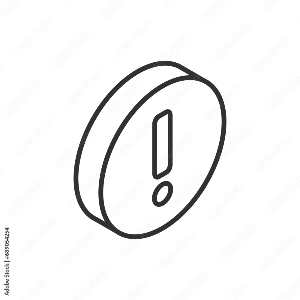 Round sign with exclamation mark, linear icon. Line with editable stroke. Isometric Round sign with exclamation mark, linear icon. Line with editable stroke. Isometric
