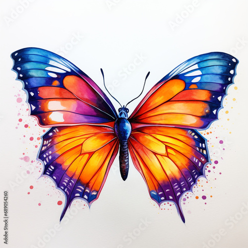 butterfly isolated on white Set two beautiful colorful bright multicolored tropical butterflies with wings spread and in flight isolated on white background, close-up macro.