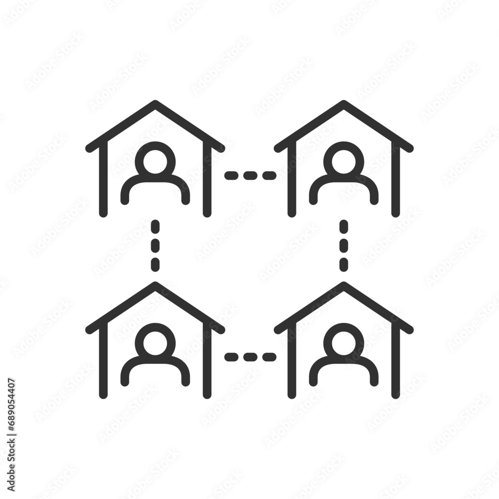 A network of homes, linear icon. Connecting people between houses. Line with editable stroke A network of homes, linear icon. Connecting people between houses. Line with editable stroke