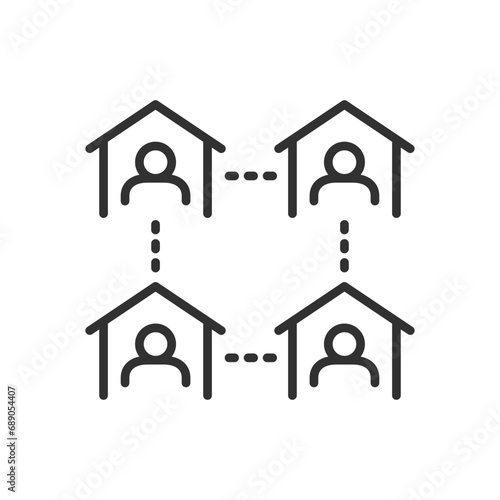 A network of homes, linear icon. Connecting people between houses. Line with editable stroke