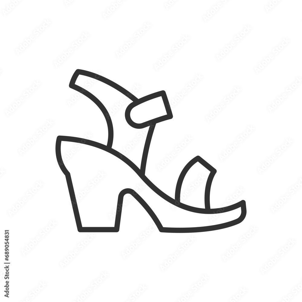 Sandals with thick heel, linear icon. Line with editable stroke Sandals with thick heel, linear icon. Line with editable stroke