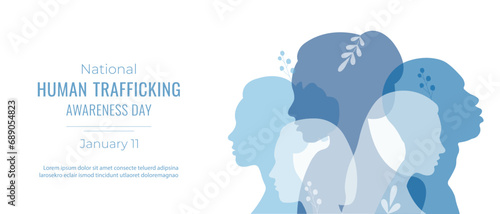 National day against human trafficking.Banner with silhouettes of people.January 11.Vector illustration. photo