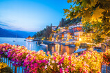 Colorful Varenna scenic lakeside waterfront and Como lake evening view, Como lake