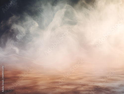Smoke On Cement Floor With Defocused Fog Abstract Background photo