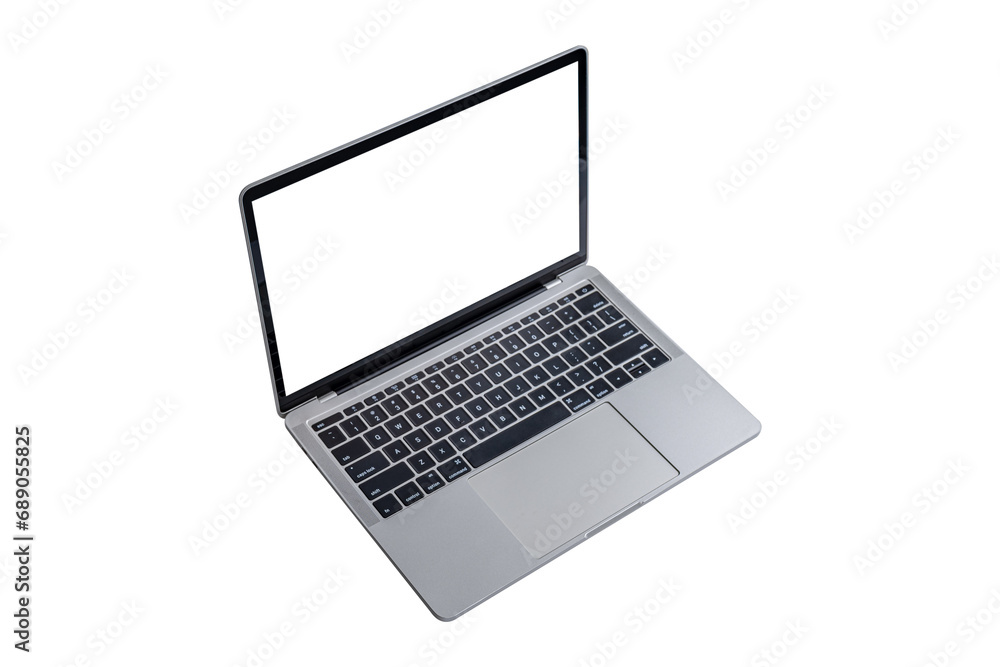 Computer laptop with blank screen isolated on white background.