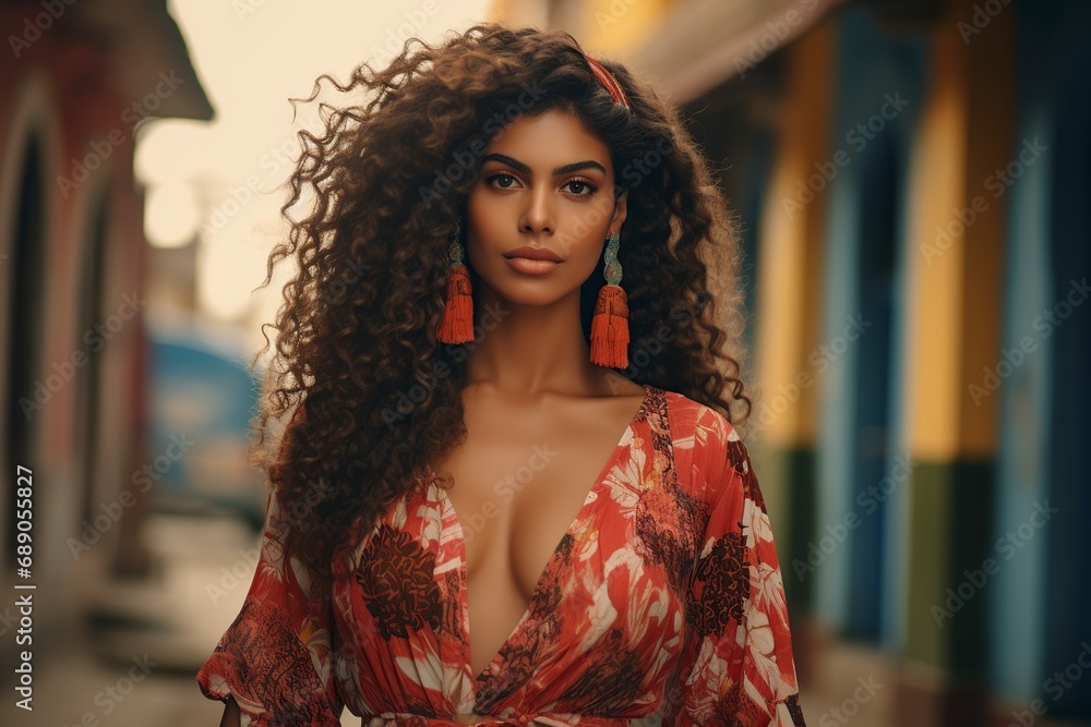 beautiful Cuban model walking down the street beautiful Cuban model walking down the street