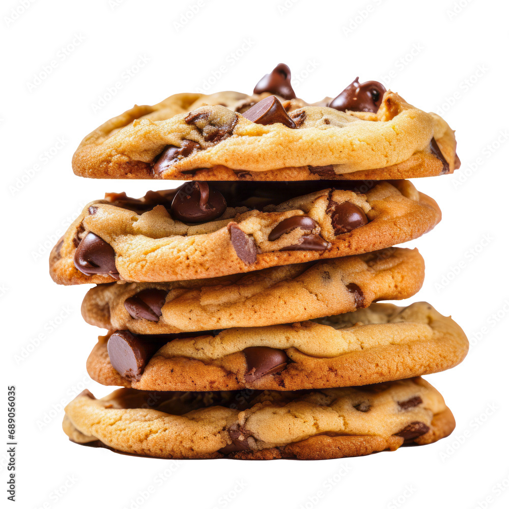 Chocolate Chip Cookies Stack. Stack of chocolate chip cookies isolated on white background. Chocolate Chip Cookies Stack. Stack of chocolate chip cookies isolated on white background.