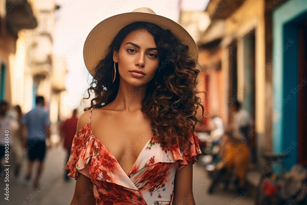 beautiful Cuban model walking down the street beautiful Cuban model walking down the street