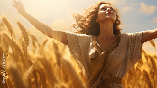 Greek Goddess of Agriculture Amidst Golden Wheat Fields photo