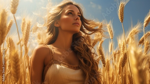 Greek Goddess of Agriculture Amidst Golden Wheat Fields photo
